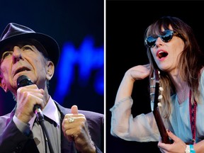 Leonard Cohen performs at the Auditorium Stravinski during the 47th Montreux Jazz Festival on July 5, 2013. (AFP PHOTO / FABRICE COFFRINI) and Feist performs at the Oya music festival in Oslo, on August 8, 2012. (AFP PHOTO / SCANPIX NORWAY / Stian Lysberg Solum)