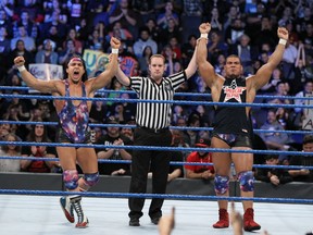 American Alpha, comprised of Chad Gable, left, and Jason Jordan, are the only tag team in history to win both the NXT Tag Team Championship and the tag titles on the main WWE roster in the same year. (Courtesy of World Wrestling Entertainment)