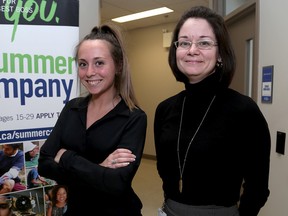 Riley Hewitt, left, program co-ordinator for Summer Company and Katie Ross, KEDCO's business development officer during an open house for the program at the KEDCO offices in Kingston on Monday March 27 2017. Ian MacAlpine /The Whig-Standard