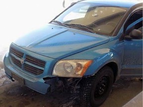 RCMP investigators have released this image of a blue Dodge Caliber, the vehicle they believe was used by the person who opened fire on several transport trucks Friday night along Highway 97 in the Interior. (RCMP handout)