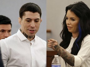 Former MMA fighter War Machine (left) and porn star Christie Mack. (AP PHOTOS)