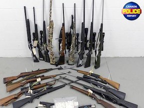 Seized firearms and drugs from a large drug bust near Whitecourt (Submitted photo | ALERT).