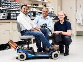 Members of the University of Alberta electrical transmission research team (from left) Airindam Phani. Thomas Thundat and Charles Van Neste.