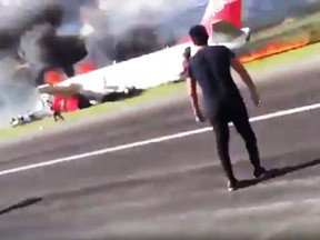 Passenger video of a Peruvian Airlines flight catching fire upon landing.