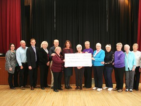 Pictured here, the Goderich Lioness Club donates the remaining funds in their account, $60,000, to the Huron Residential Hospice Site Development Committee. From the left are members of the Site Development Committee Heather Robinson (Communications & Fundraising), Daryl Ball (Finance & Fundraising), Jay McFarlan (Co-Chair), Olga Palmer (Building Site), Tony Davidson (Building Site), Shirley Dinsmore (Volunteers) and Gwen Devereaux (Fundraising Lead). Then are Lioness members, from left to right, Eleanor Larder, Linda Mabon (Secretary/Treasurer), Veronique Harman (President), Marg Coughlin, Sandra Kicsh, Carol Rean, Barb Almasi and Laura Johnston. (Justine Alkema/Clinton News Record)
