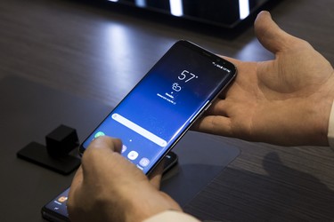 A view of the new Samsung Galaxy S8 at its Samsung launch event, March 29, 2017 in New York City. (Drew Angerer/Getty Images)