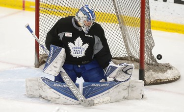 Toronto Maple Leafs Frederik Andersen worked out as part of the optional skate in preparation for their final three-game road trip of the season which starts Thursday against the Nashville Predators on Wednesday March 29, 2017. Jack Boland/Toronto Sun/Postmedia Network