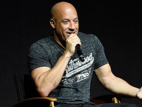 Vin Diesel, a cast member in "The Fate of the Furious," discusses the film during the Universal Pictures presentation at CinemaCon 2017 at Caesars Palace on Wednesday, March 29, 2017, in Las Vegas. (Photo by Chris Pizzello/Invision/AP)