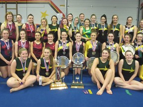 Above, Bay of Quinte athletes who qualified for the upcoming OFSAA provincial championships in Belleville, following the COSSA gymnastics finals Wednesday, hosted by Kawartha region. (Submitted photo)