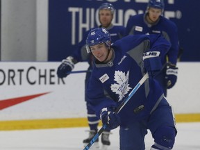 Maple Leafs forward Mitch Marner works on his shot during a team workout. (JACK BOLAND/Toronto Sun)