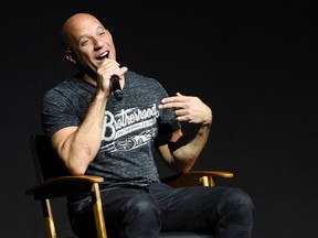 Vin Diesel, a cast member in ‘The Fate of the Furious,’ discusses the film during the Universal Pictures presentation at CinemaCon 2017 at Caesars Palace on Wednesday, March 29, 2017, in Las Vegas. (Photo by Chris Pizzello/Invision/AP)