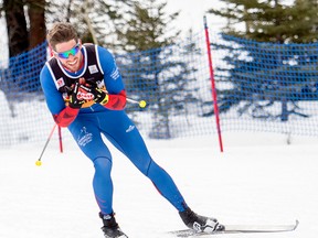 Russell Kennedy of Canmore races in open men 15 km classic on Tuesday, March 21 at Ski Nationals. photo by Pam Doyle