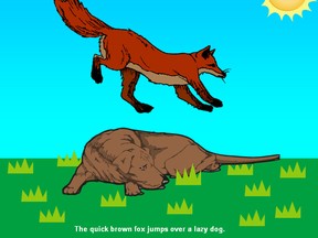 A cartoon image depicting the pangram of the quick brown fox and the lazy dog. (Wiki Commons)