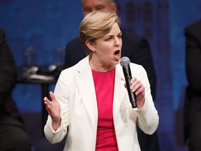 Kellie Leitch speaks during the Conservative leadership debate at the Maclab Theatre in Edmonton, Alta., on Tuesday, Feb. 28, 2017. THE CANADIAN PRESS/Codie McLachlan