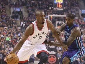 Serge Ibaka and the Raptors probably won’t know who their playoff opponent will be until the season winds down to its final days. A number of scenarios could yet play out. Veronica Henri/Postmedia Network
