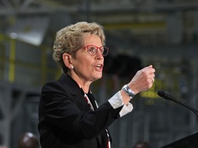 Ontario Premier Kathleen Wynne speaks at the Ford Essex Engine Plant in Windsor, Ont. on Thursday, March 30, 2017. THE CANADIAN PRESS/Dave Chidley
