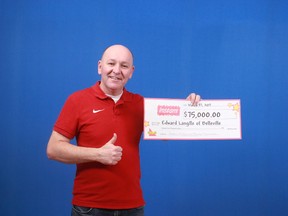 OLG submitted photo
Ed Langille of Belleville won $75,000 on a scratch ticket he purchased in Toronto. Langille said he’s planning to buy a speedboat with his windfall.