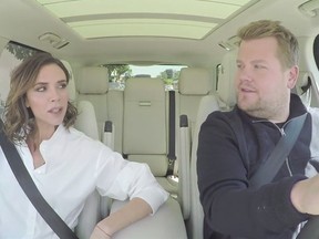 Victoria Beckham and James Corden spoof the 1980s film "Mannequin" on the "The Late Late Show with James Corden" that aired on Thursday night. (screengrab)