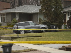 Toronto Police tape marks off the scene on La Rush Dr. where Antonio Sergi, 53, was found fatally shot in his driveway around 2:30 a.m. on Friday March 31, 2017. (Jack Boland/Toronto Sun)