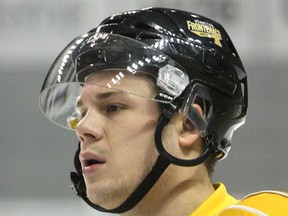 Kingston Frontenacs overage forward Cody Caron scored a highlight-reel goal against the Hamilton Bulldogs in Game 4 of an Ontario Hockey League playoff series Thursday night in Hamilton. The Frontenacs won 5-1. (Ian MacAlpine/The Whig-Standard)