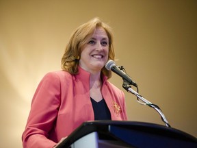 Conservative leadership candidate, Lisa Raitt, speaks to members and supporters at a meet and greet in Burlington, Ont., on Sunday, March 5, 2017.(THE CANADIAN PRESS/Christopher Katsarov)