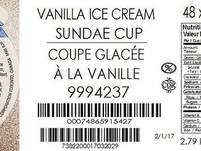 Wholesome Farms’ Vanilla Sundae Cups. (CFIA/HO)