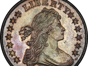 This image provided by Stack's Bowers Galleries shows a rare 1804 silver dollar.  (Stack's Bowers Galleries via AP)