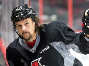Erik Karlsson looks down the bench as the Ottawa Senators practice at the Canadian Tire Centre. (Postmedia Network file photo)