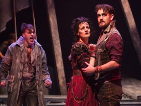 From left, Scott Walters, Jan Alexandra Smith and David Leyshon perform in a scene from Vigilante, which runs at the NAC until April15.