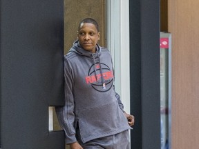 Masai Ujiri, president and general manager of the Toronto Raptors, is pictured during a Raptors practice at the BioSteel Centre in Toronto. (ERNEST DOROSZUK, Toronto Sun)