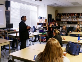 Dr. Shabbir Amanullah speaks to parents and teachers at CASS Cares about how the media affects youth. (BRUCE CHESSELL/Sentinel-Review)