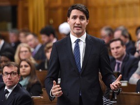 Prime Minister Justin Trudeau responds to a question during question period in the House of Commons on Parliament Hill in Ottawa on Monday, April 3, 2017. (THE CANADIAN PRESS/Sean Kilpatrick)