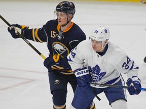 Sabres star Jack Eichel (left) and Leafs super rookie Auston Matthews won’t be heading to South Korea after all for the Winter Games in 2018. The NHL poured cold water on the notion of players participating at the Games. (The Associated Press)