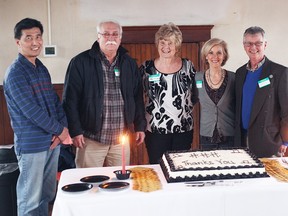 The Hensall Heritage Hall Society held an event with food and refreshments March 30 for the After 5 Business Appreciation Night. Roughly 85 businesses were recognized. In the middle is the chair of HHHS, Kay Wise.(Shaun Gregory/Huron Expositor)