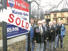 BRUCE BELL/The County Weekly News
ReMax agent Kevin Gale (left) is pictured with members of the Royal canadian Legion Branch 78 building committee in front of the Main Street facility on Tuesday morning. It was announced the building has been sold for $990.000. Pictured with Gale (from left) are committee members Pat Burrows, Ted Taylor Mary Cannons, Bill Cannons and Larry Tilling.