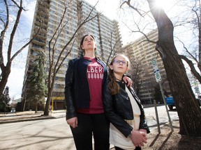 Jodie McKague and her daughter Franka McKague-Larson, nine, pose for a photo outside their home at Hillside Estates, in Edmonton Tuesday April 4, 2017.