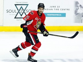 Ottawa Senators' Clarke MacArthur waits for a pass during an NHL gmae against the Detroit Red Wings in Ottawa on April 4, 2017. (THE CANADIAN PRESS/Fred Chartrand)