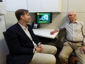 Dr. Keith Rourke (left), urologist and director of AHS urethral reconstruction program speaks with patient Harvey Marhand,73,  on Tuesday April 4, 2017 in Edmonton.