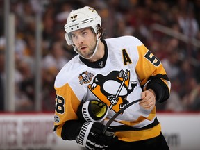 Kris Letang of the Pittsburgh Penguins skates during an NHL game against the Arizona Coyotes at Gila River Arena on Feb. 11, 2017. (Christian Petersen/Getty Images)