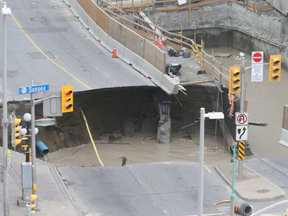 The view from Chateau Laurier when a sinkhole opened up Rideau Street on June 8, 2016. JEAN LEVAC / OTTAWA CITIZEN