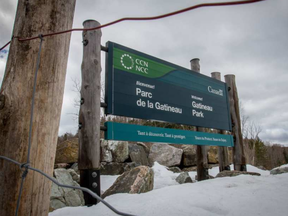 The entrance to Gatineau Park at Chemin Cross Loop in Chelsea, QC.