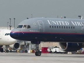 A United plane is seen here at Pearson International Airport. (SUN FILES)