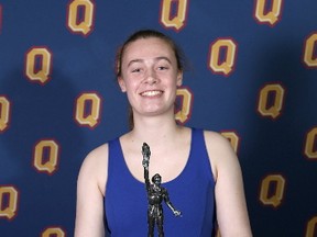 Bridget Mulholland of Kingston won the Alfie Pierce Trophy as the top female rookie athlete at Queen’s University’s Colour Night banquet for varsity teams at the Athletics and Recreation Centre on Wednesday night. (Ian MacAlpine/The Whig-Standard)
