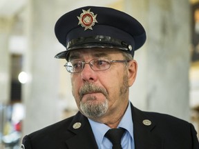 Ron Walter - father of one of the firefighters who died in a March 2011 blaze - Ray Walter, is interviewed outside of the media at the media studio at Queen's Park in Toronto, Ont. on Thursday April 6, 2017. (Ernest Doroszuk/Toronto Sun)