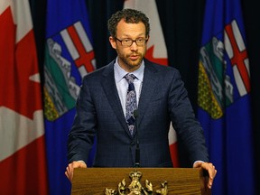 Marlin Schmidt (Alberta Advanced Education Minister) outlined the details of a proposed new legislation in Alberta regarding labour law on April 6, 2017 at the Alberta Legislature in Edmonton.
