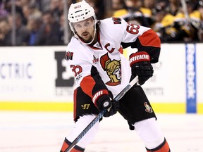 Erik Karlsson of the Ottawa Senators skates against the Boston Bruins during the second period at TD Garden on March 21, 2017. (Maddie Meyer/Getty Images)