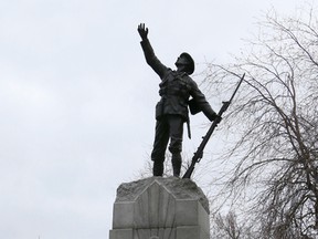 The 'Great War Memorial', seen here on April 7, 2017, is located in City Park, Kingston and honours the men of the 21st Canadian Infantry Battalion and the battles they fought and died in during the Great War. Taylor Bertelink/ For The Whig-Standard/Postmedia Network