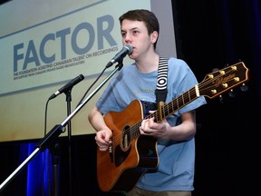 Ben Heffernan, 16, of London, performs during the Music in a Digital, Creative World conference at the London Convention Centre on Friday. (MORRIS LAMONT, The London Free Press)