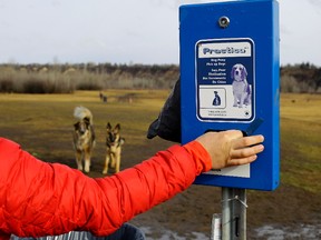 The City of Edmonton provides free bags for dog owners to pick up their pets' poop at various parks throughout the city. (PHOTO BY LARRY WONG/POSTMEDIA)