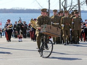 The parade of the Battle of Vimy Ridge centennial ceremony featured a contingent of troops in First World War uniforms at the Great War Memorial in City Park on Sunday. (Steph Crosier/The Whig-Standard)